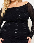 Plus Size Rhinestone Off The Shoulder Mini Dress