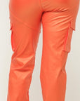 Coral Faux Leather Cargo Jogger Pants
