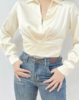 Satin Wrap Long Sleeve Blouse