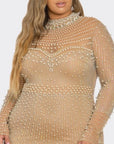 Plus Size Pearl  Rhinestone Embellished Mini Dress