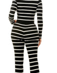 Striped V Front Top And Wide Leg Pants 2Piece: