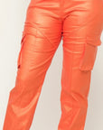 Coral Faux Leather Cargo Jogger Pants