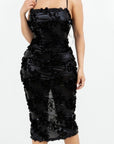 Midnight Noir Floral Appliqué Dress