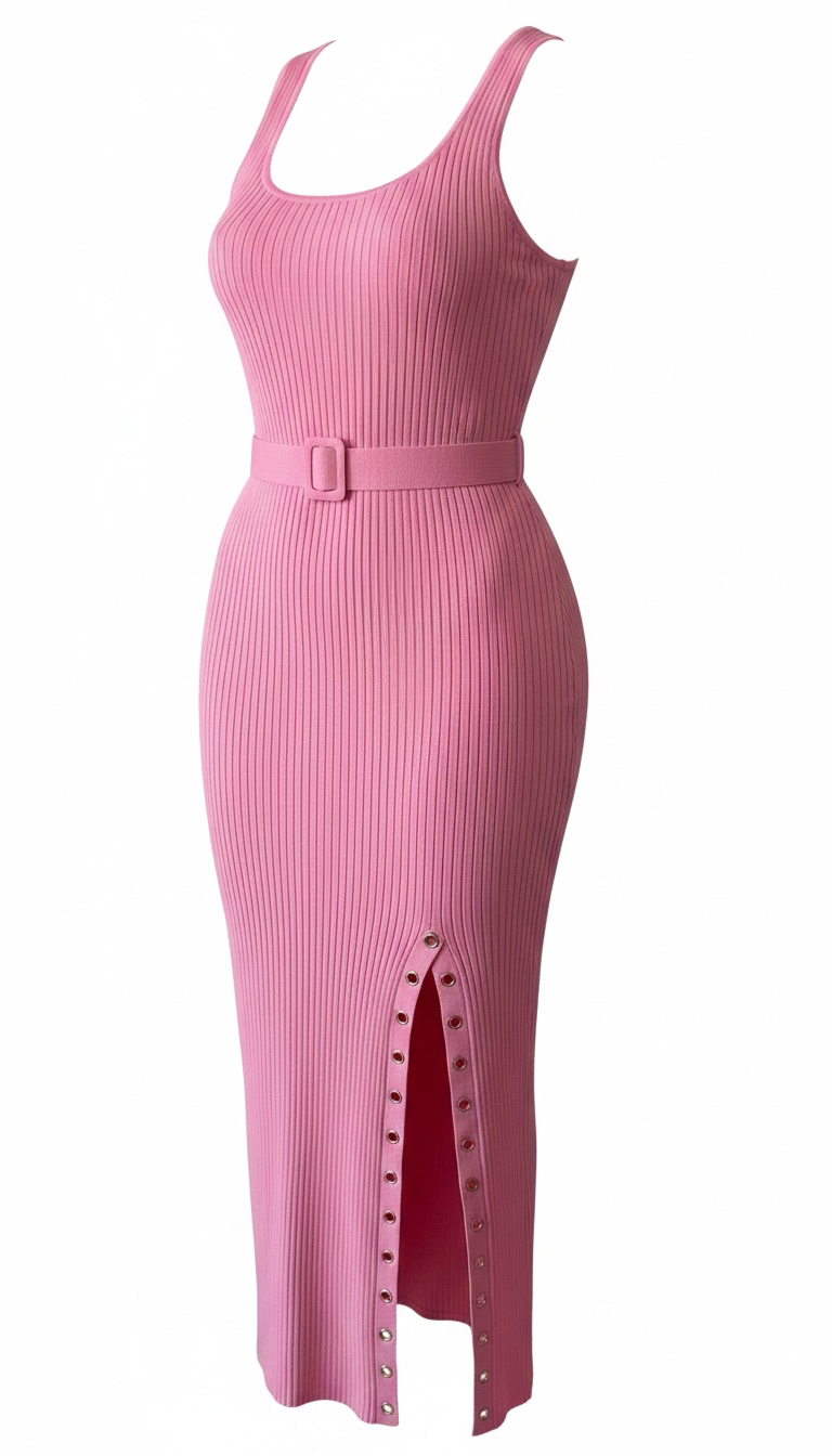 Belted Ribbed Midi Dress